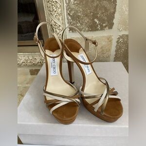 $895 Jimmy Choo Women's Suede Lilah Sandal Shoes  37/7 Strappy Platform Heels